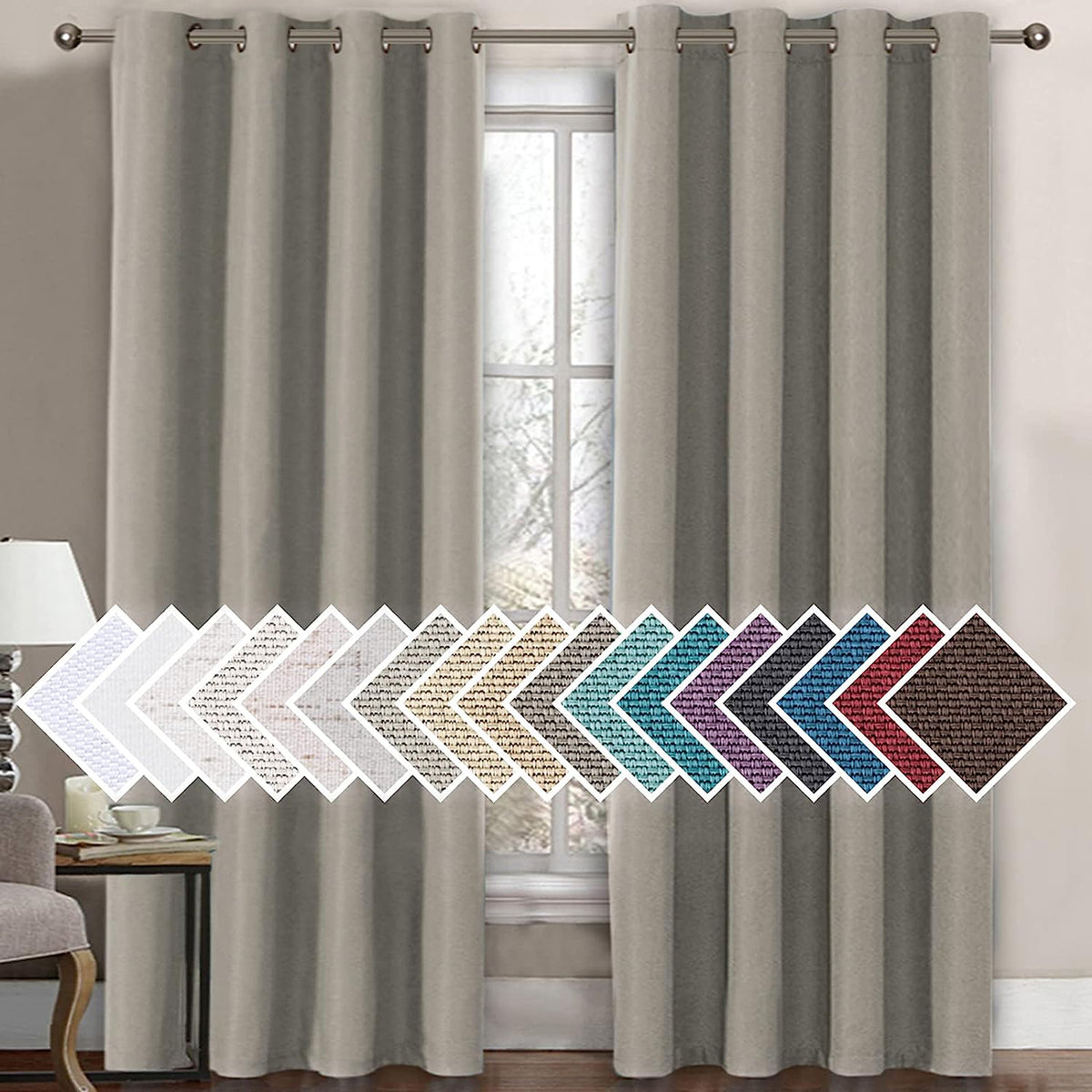 Faux Linen Blackout Thermal Insulated Grommet Curtain