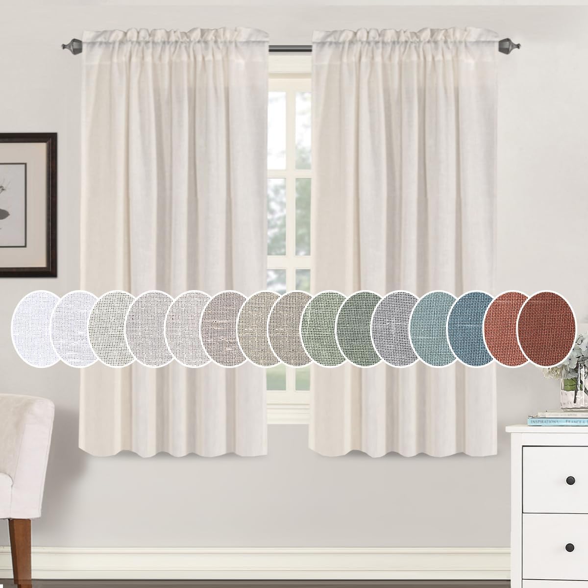 Natural Linen Rod Pocket Curtains Semi Sheer Curtains
