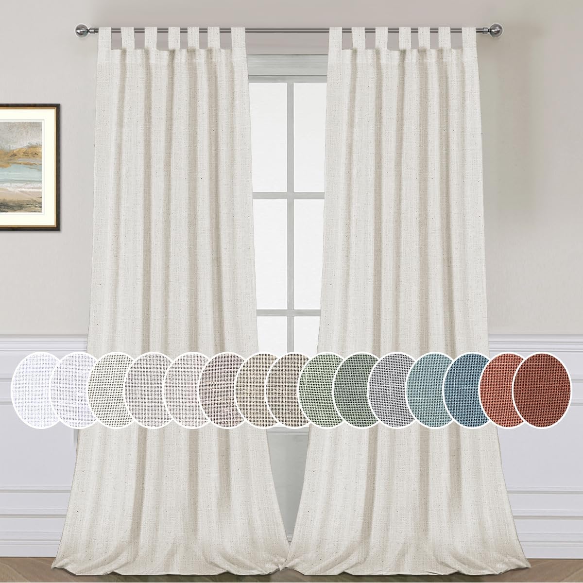 Natural Linen Tab Top Curtains Semi Sheer Curtains