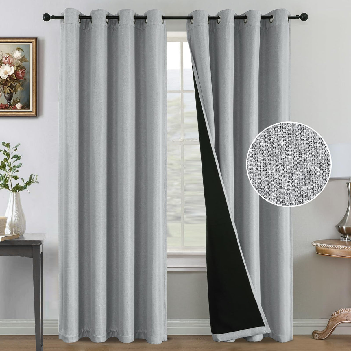 H.VERSAILTEX Farmhouse Boho Curtains for Living Room, 90% Blackout Drapes for Bedroom Energy Efficient, 96 Inch Long Windows Grommet Curtains, Burlap Textured 2 Panels, W52 x L96in, Heather Ivory