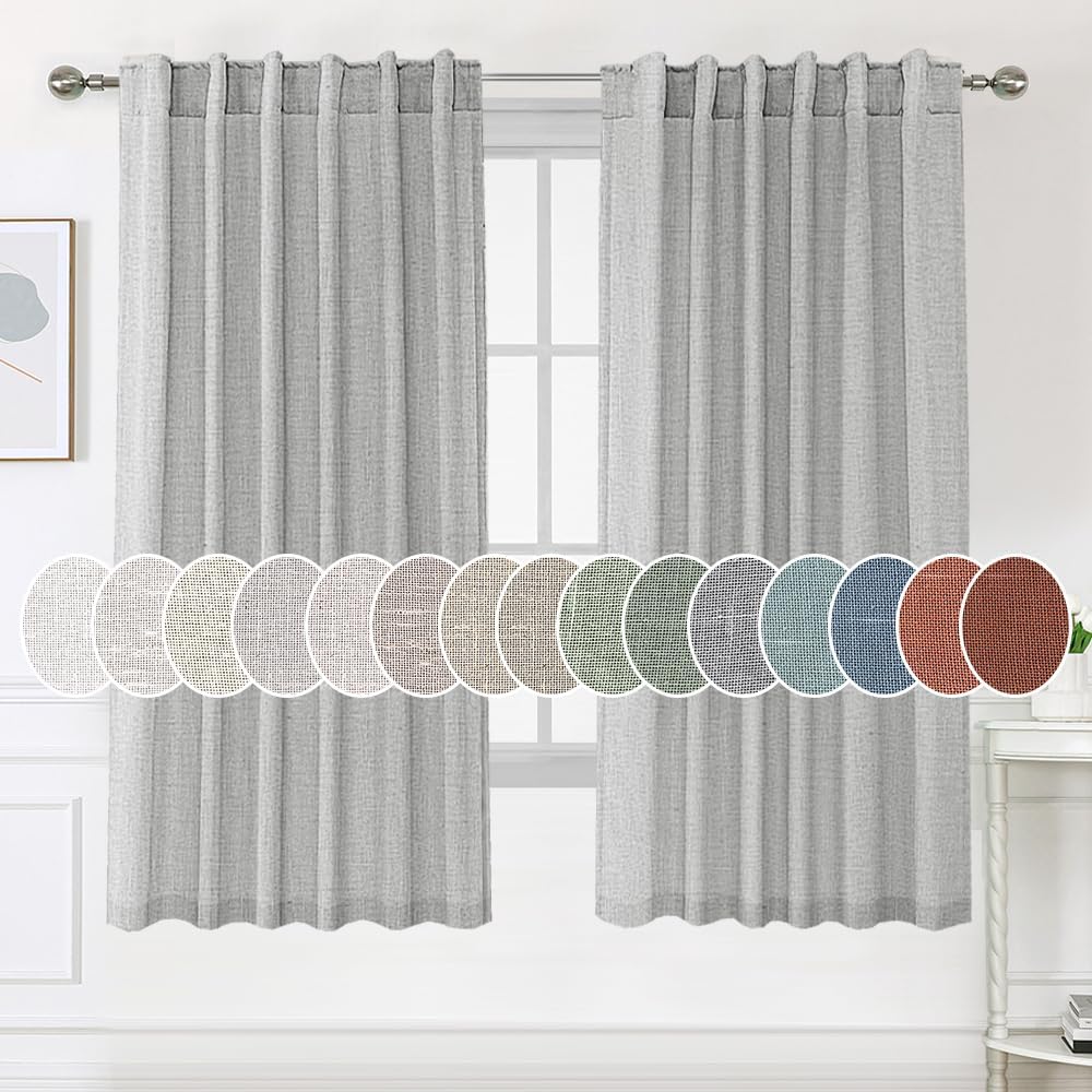 Natural Linen Tab Loop Pocket Semi Sheer Light Filtering Curtains