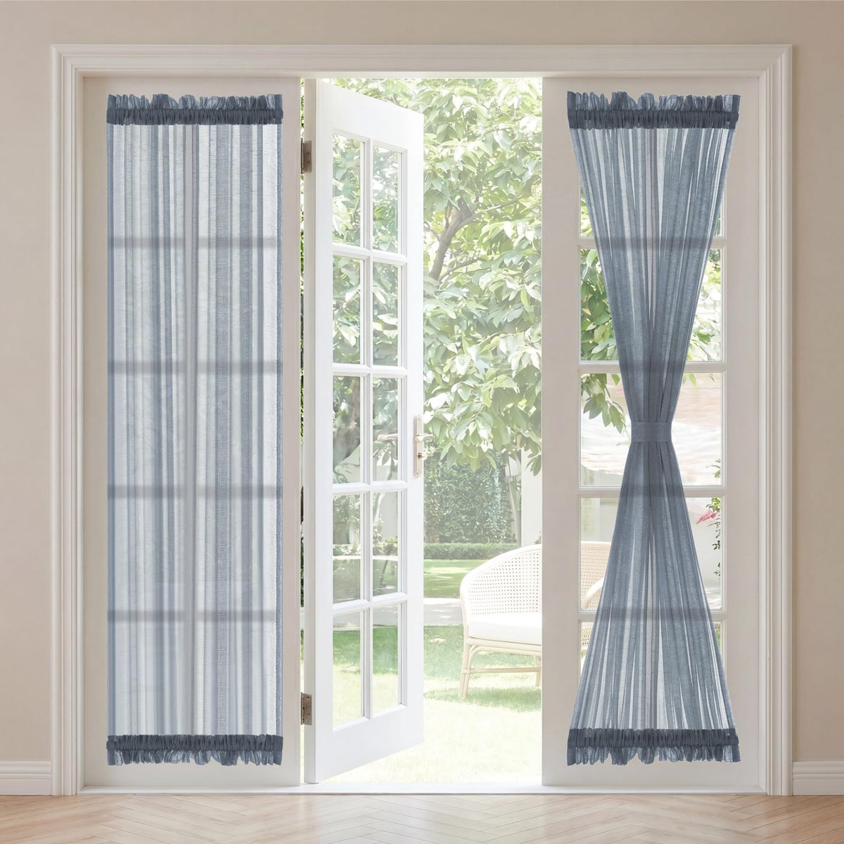 H.VERSAILTEX Linen French Door Curtains Semi Sheer Light Reducing Privacy Doors Window Cover with Tieback | Rod Pocket 1 Panel Door Shades for Glass Living Room Doorways,52" W x 72" L,Linen