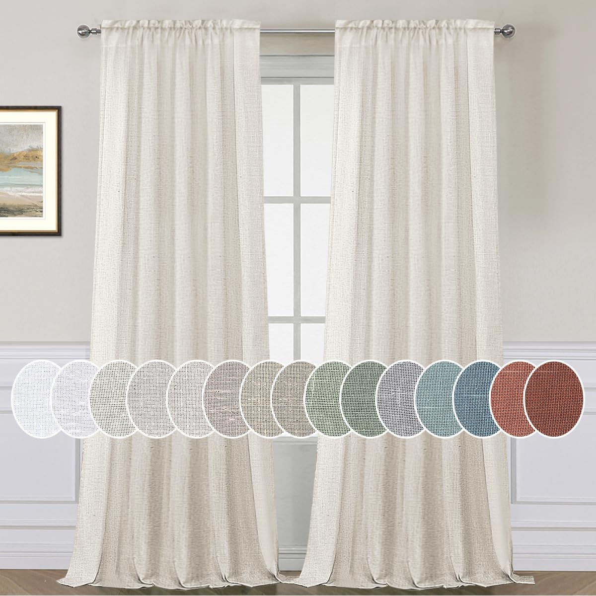 Natural Linen Rod Pocket Curtains Semi Sheer Curtains