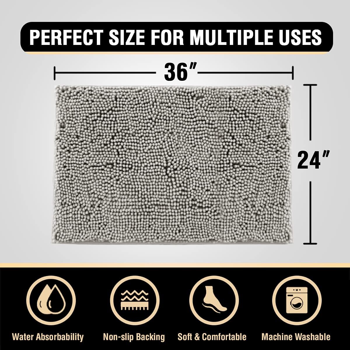 H.VERSAILTEX Bath Mat Bath Rug for Bathroom Luxury Chenille Bathroom Rug Mat Extra Soft and Absorbent Microfiber Shaggy Rugs Non Slip Rug Quick Dry Bath Mat Washable, 24 x 36 Inches, Dove Gray