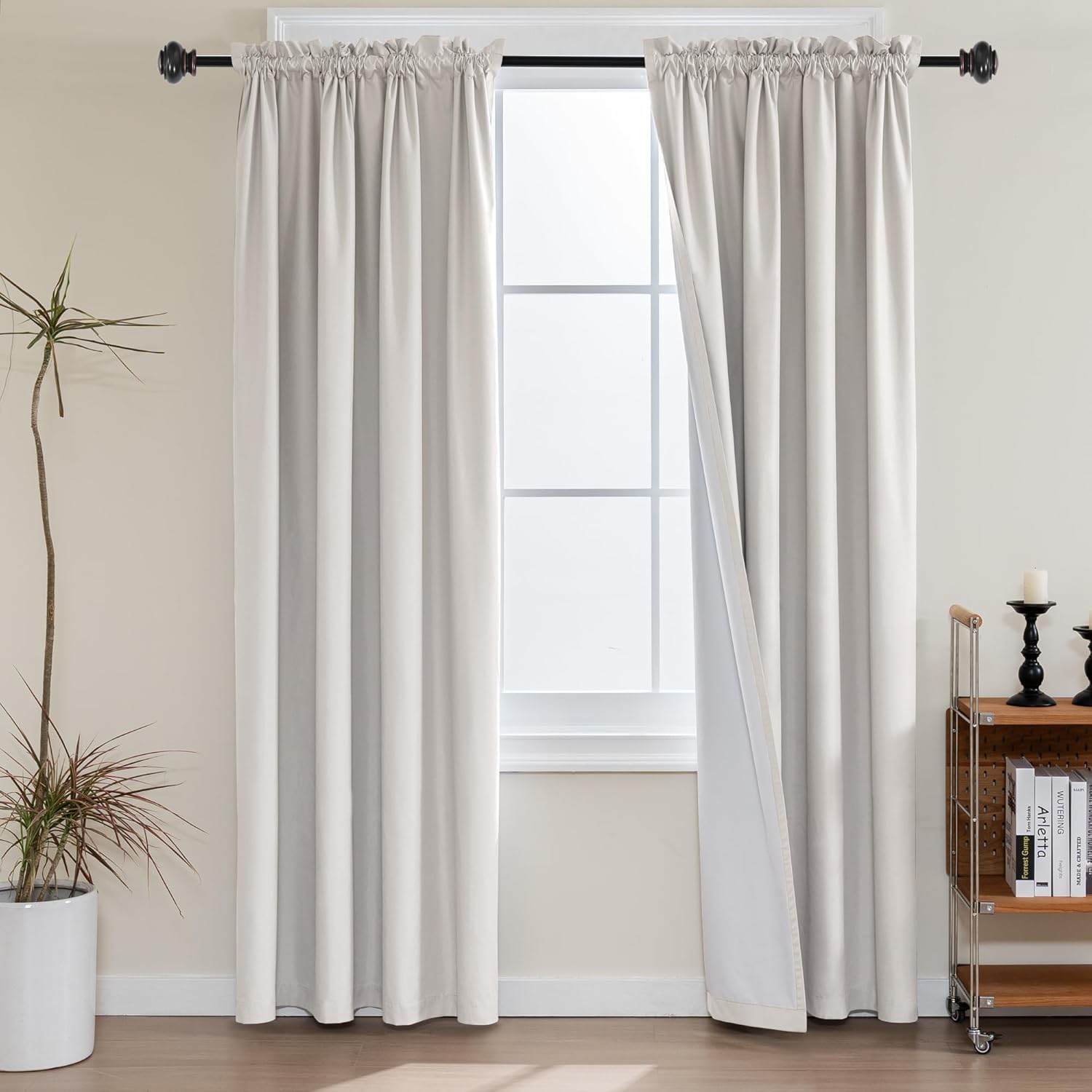 100% Blackout White Liners Window Rod Pocket Curtains