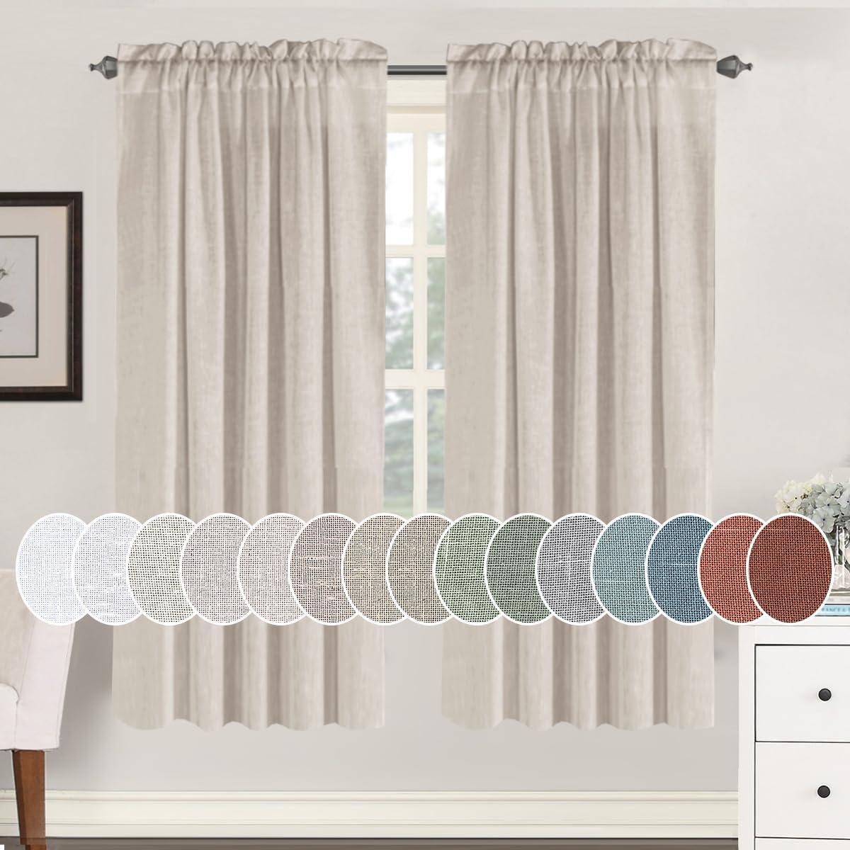 Natural Linen Rod Pocket Curtains Semi Sheer Curtains