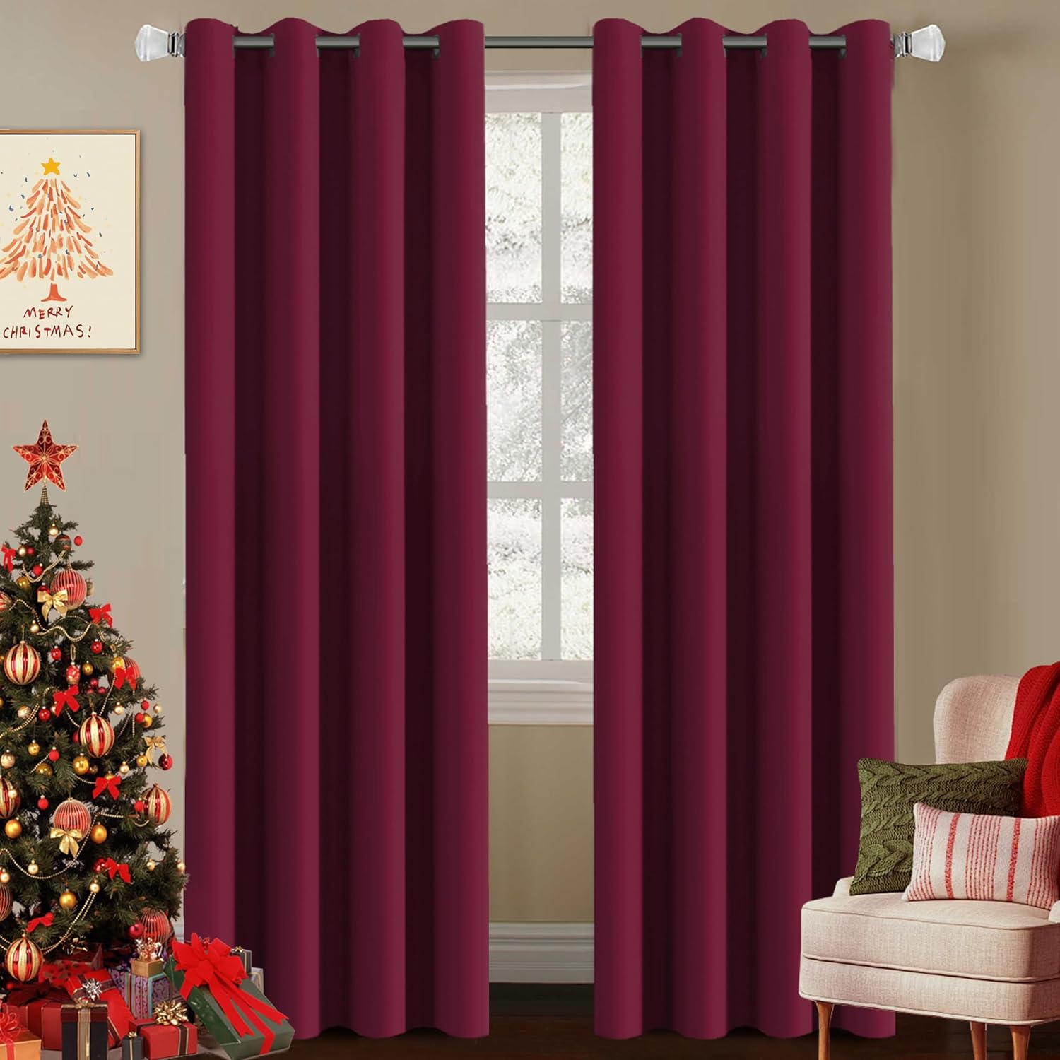 Blackout Curtains Thermal Insulated Grommet Top Solid Color Curtains