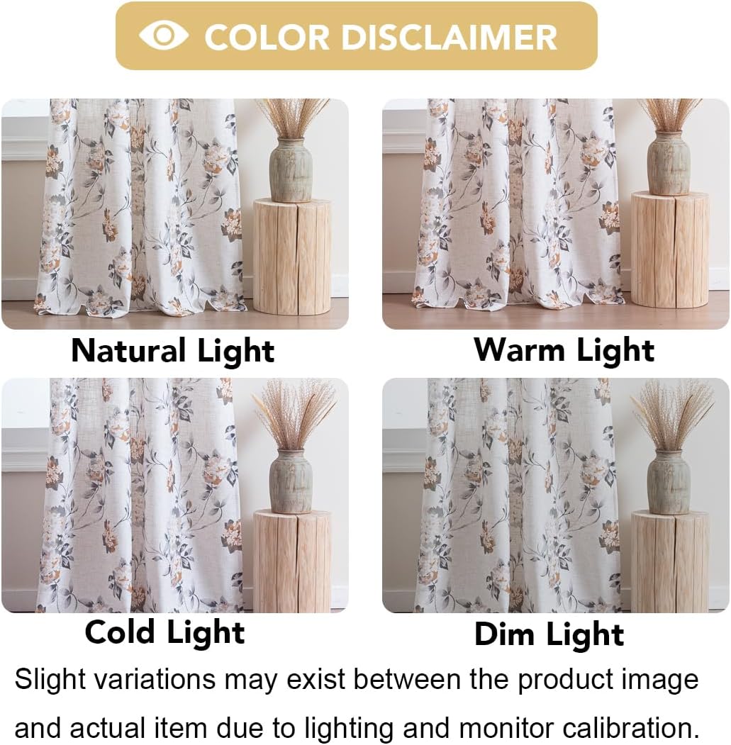 H.VERSAILTEX Linen Blend Curtains for Living Room Printed Floral Curtain Grommet Farmhouse Flower Patterned Drapes Window Treatment Panels Set of 2 Panels, 52" W x 84" L, Belinna Floral - Orange
