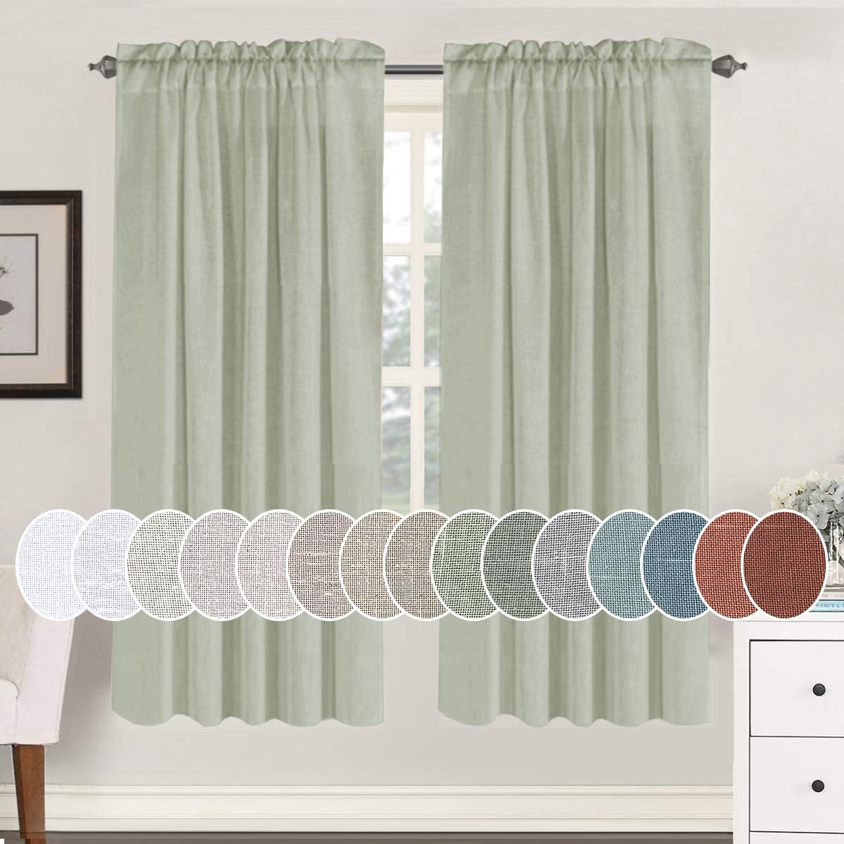 Natural Linen Rod Pocket Curtains Semi Sheer Curtains