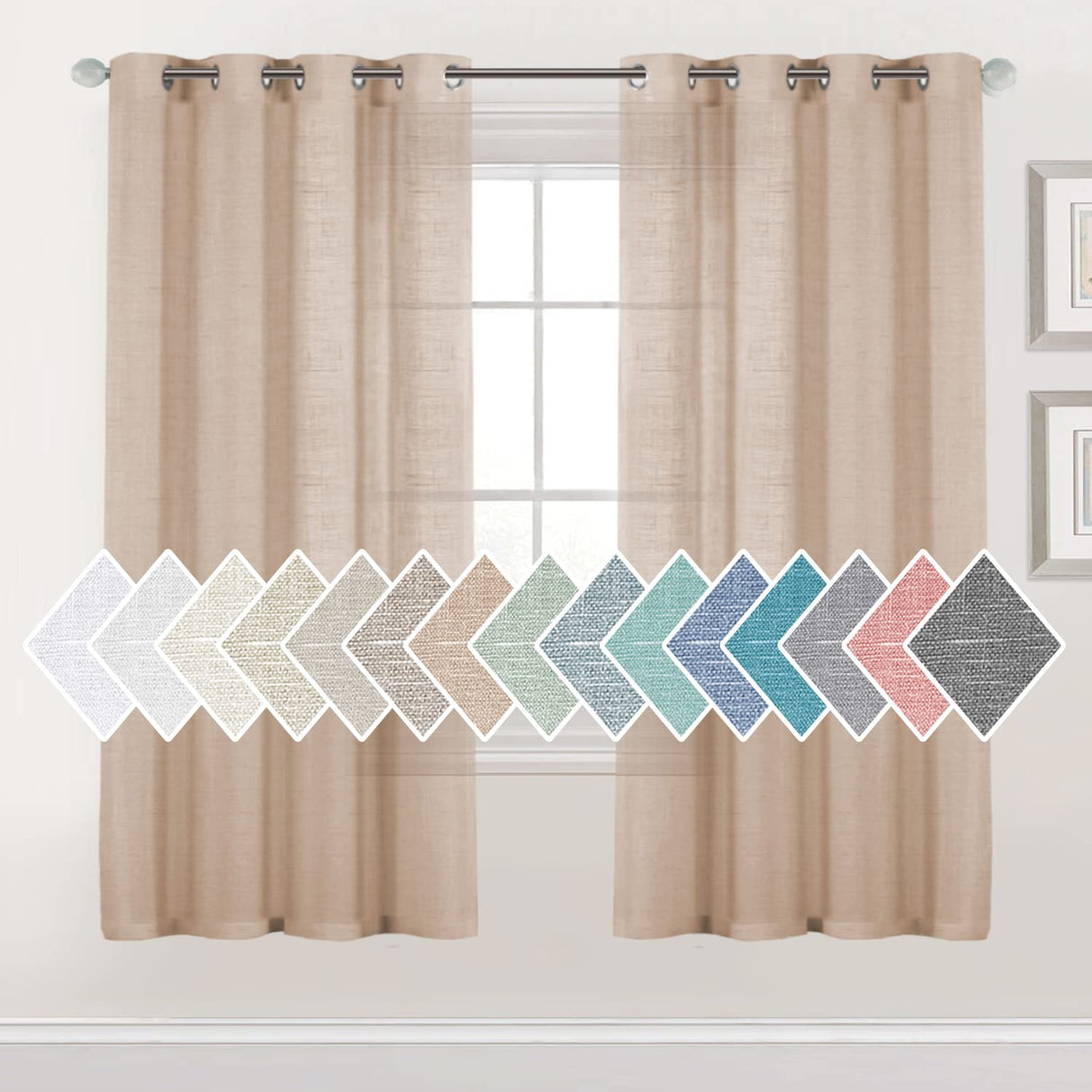 H.VERSAILTEX Linen Sheer Curtains 84 Inch Length Semi Sheer Curtains for Living Room Light Filtering Curtains, 2 Panels (52" W x 84" L, Sea Mist)