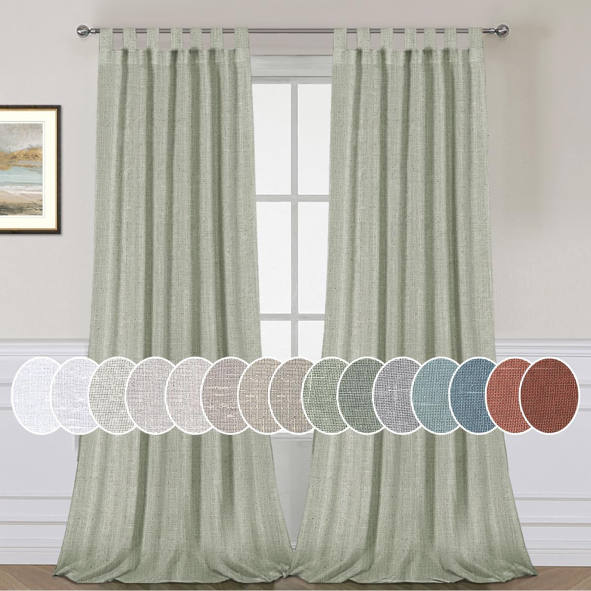 Natural Linen Tab Top Curtains Semi Sheer Curtains