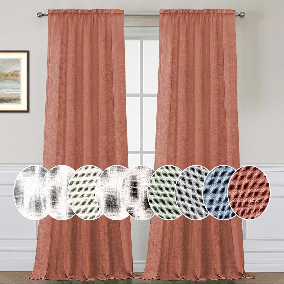 Natural Linen Rod Pocket Curtains Semi Sheer Curtains