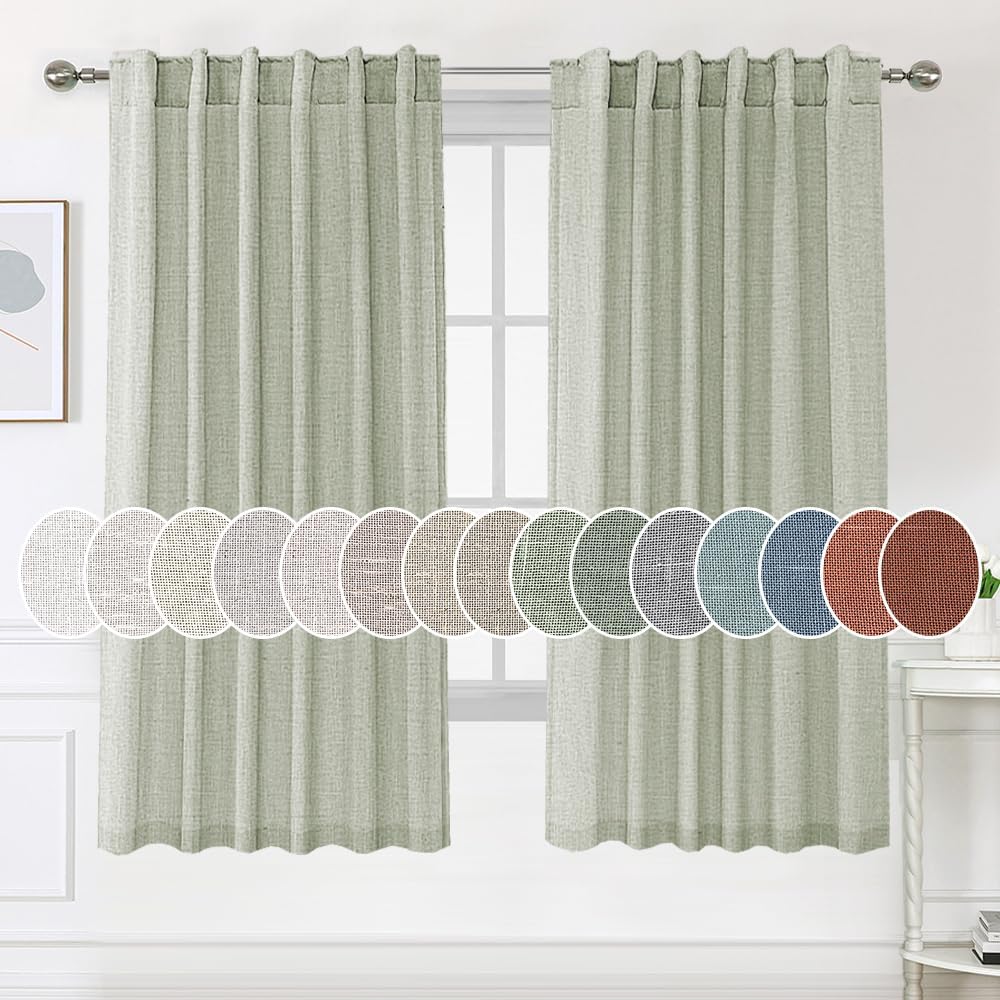 Natural Linen Tab Loop Pocket Semi Sheer Light Filtering Curtains