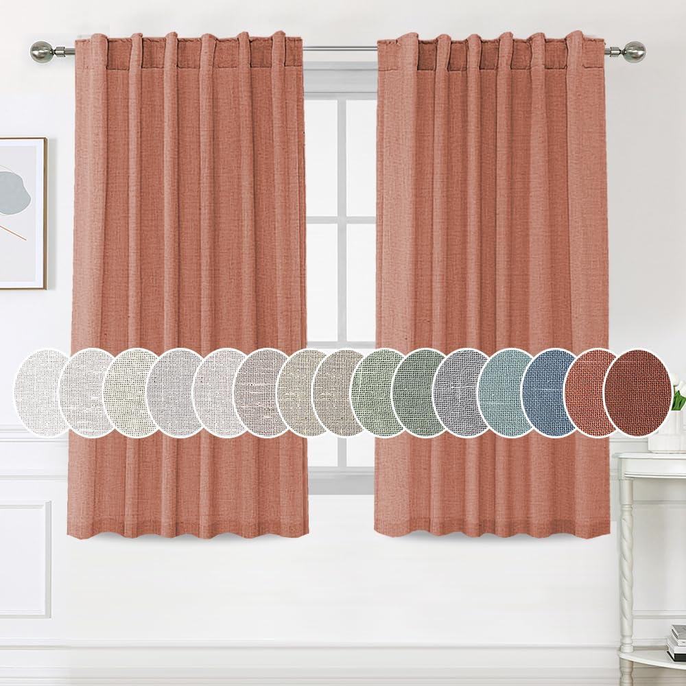 Natural Linen Tab Loop Pocket Semi Sheer Light Filtering Curtains