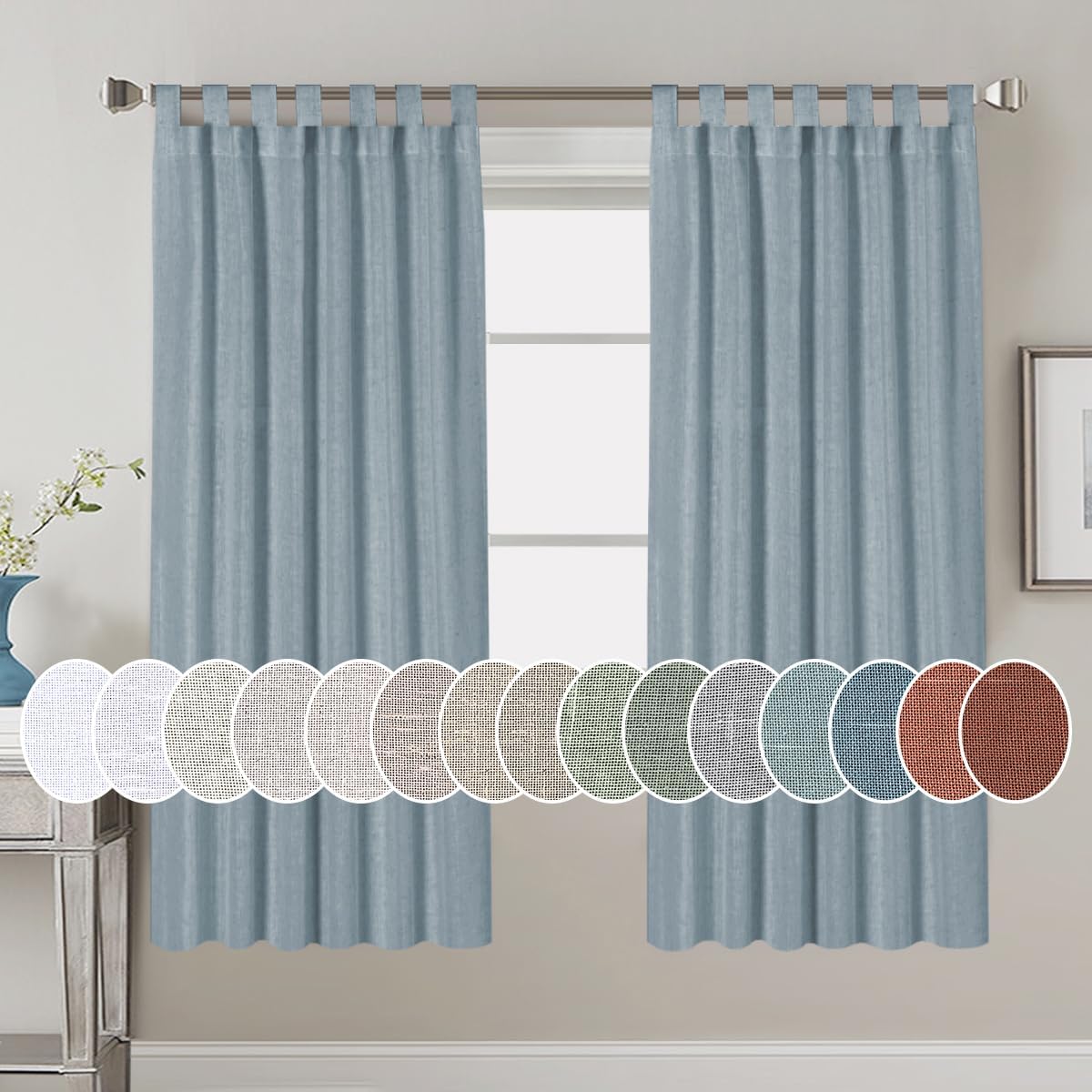 Natural Linen Tab Top Curtains Semi Sheer Curtains