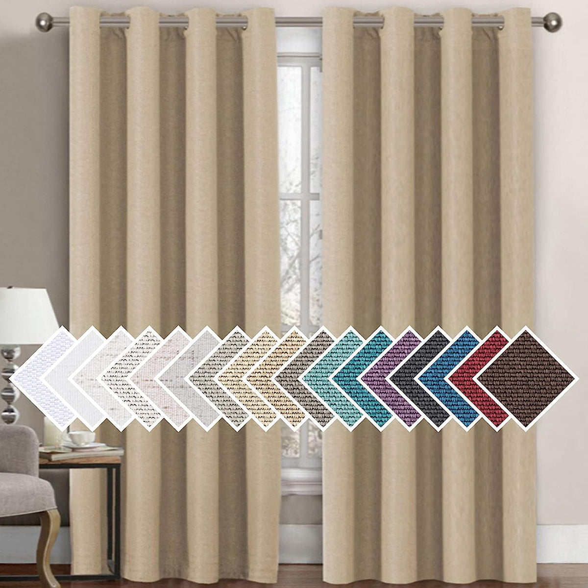 Faux Linen Blackout Thermal Insulated Grommet Curtain