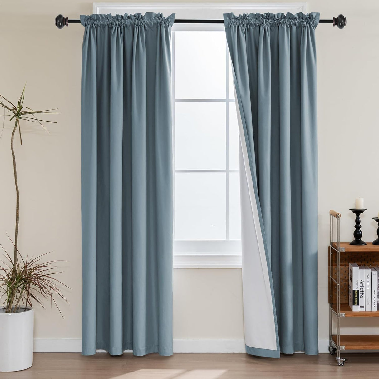 100% Blackout White Liners Window Rod Pocket Curtains