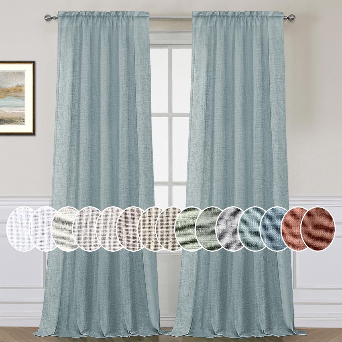 Natural Linen Rod Pocket Curtains Semi Sheer Curtains