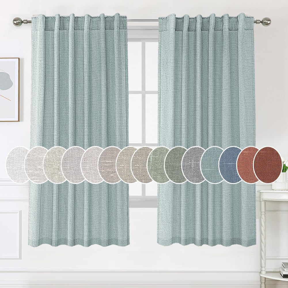 Natural Linen Tab Loop Pocket Semi Sheer Light Filtering Curtains