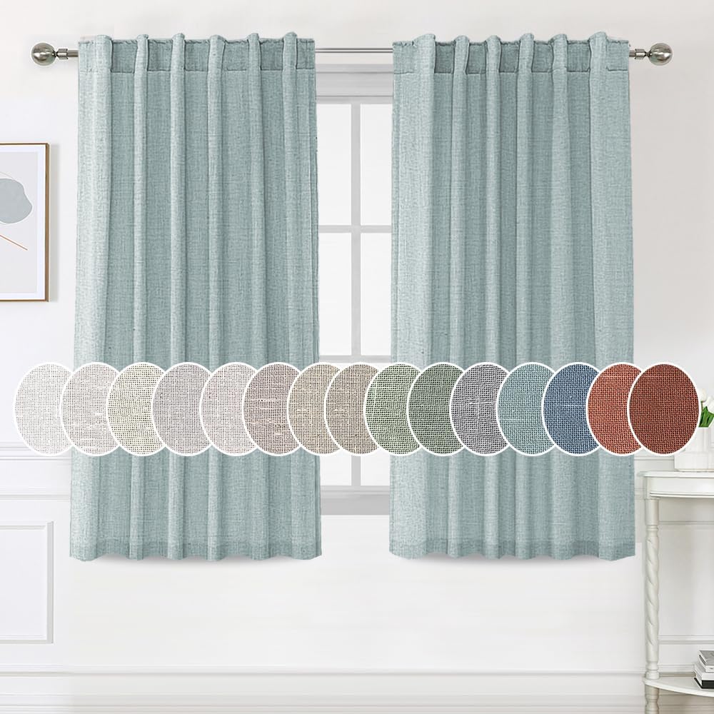 Natural Linen Tab Loop Pocket Semi Sheer Light Filtering Curtains