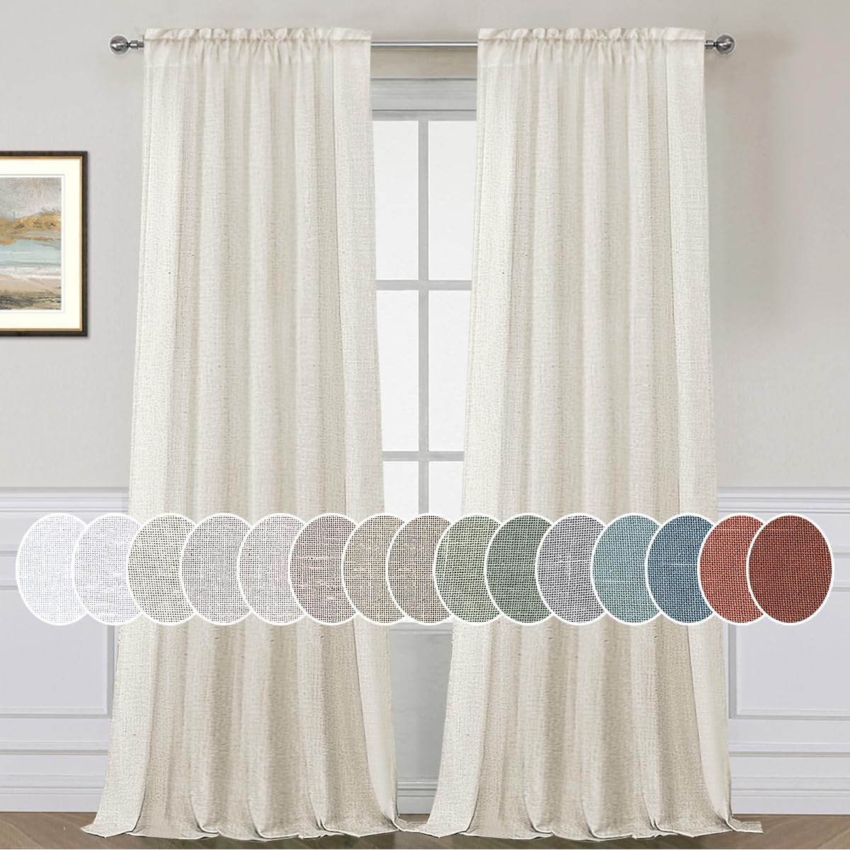 Natural Linen Rod Pocket Curtains Semi Sheer Curtains