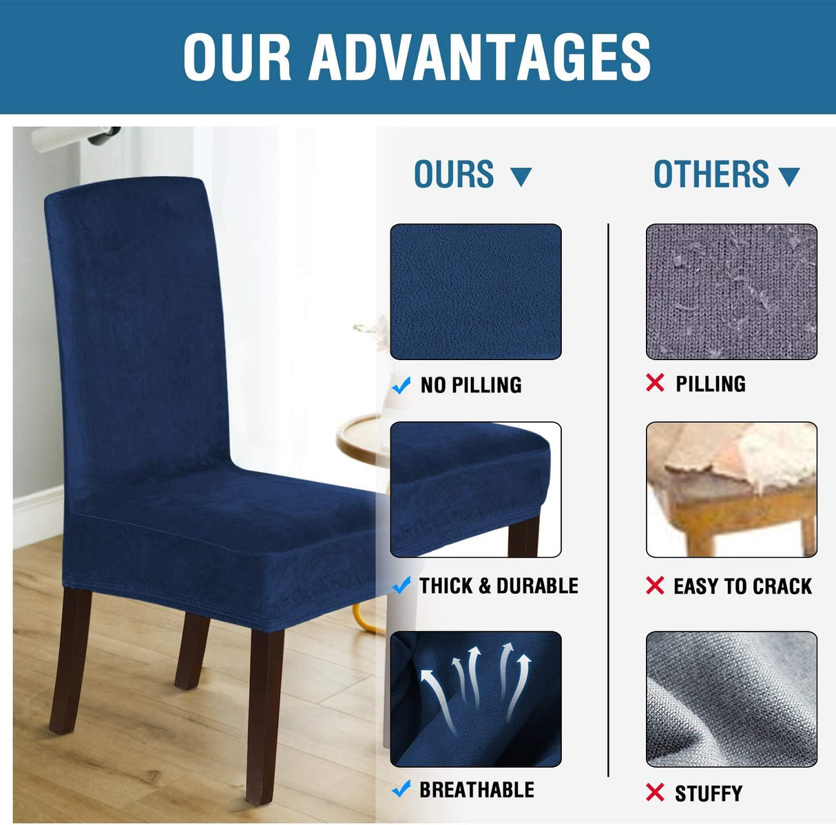 H.VERSAILTEX Velvet Dining Chair Covers Stretch Parson Chair Slipcovers, Set of 2