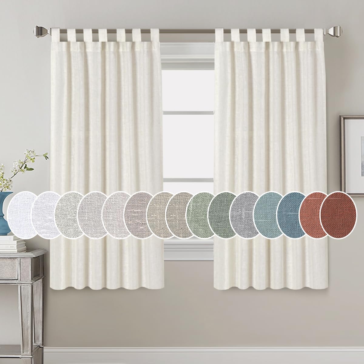 Natural Linen Tab Top Curtains Semi Sheer Curtains