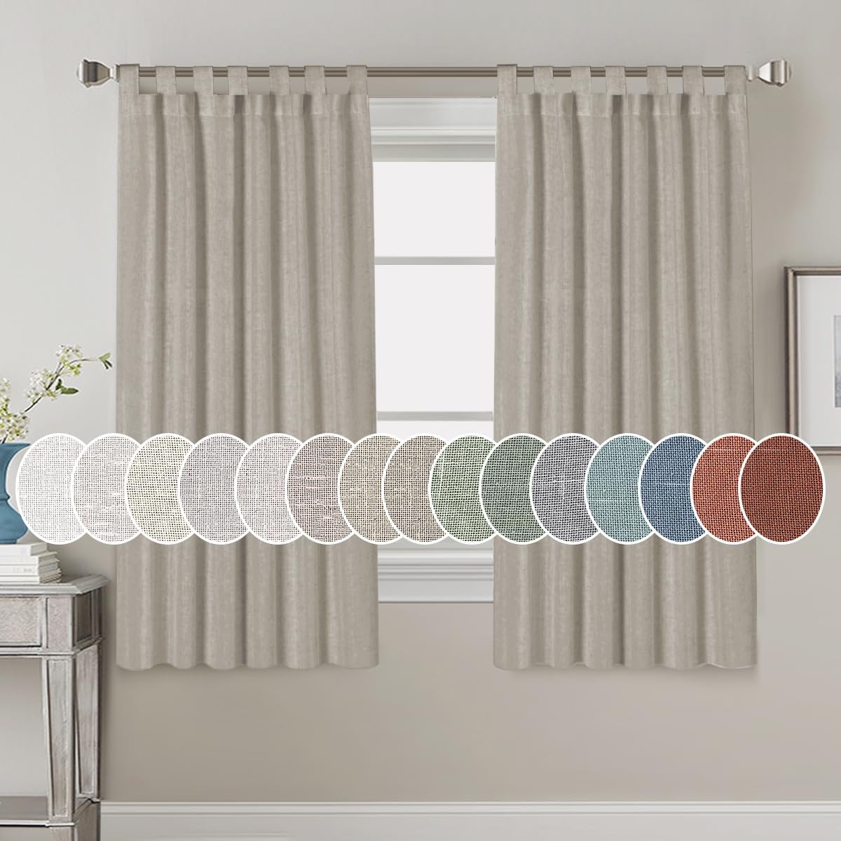 Natural Linen Tab Top Curtains Semi Sheer Curtains