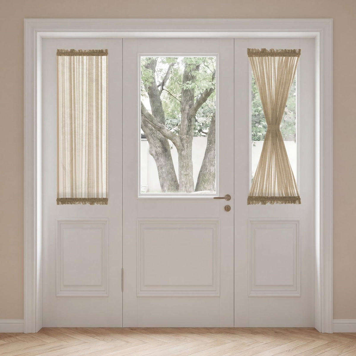 H.VERSAILTEX Linen French Door Curtains Semi Sheer Light Reducing Privacy Doors Window Cover with Tieback | Rod Pocket 1 Panel Door Shades for Glass Living Room Doorways,52" W x 72" L,Linen