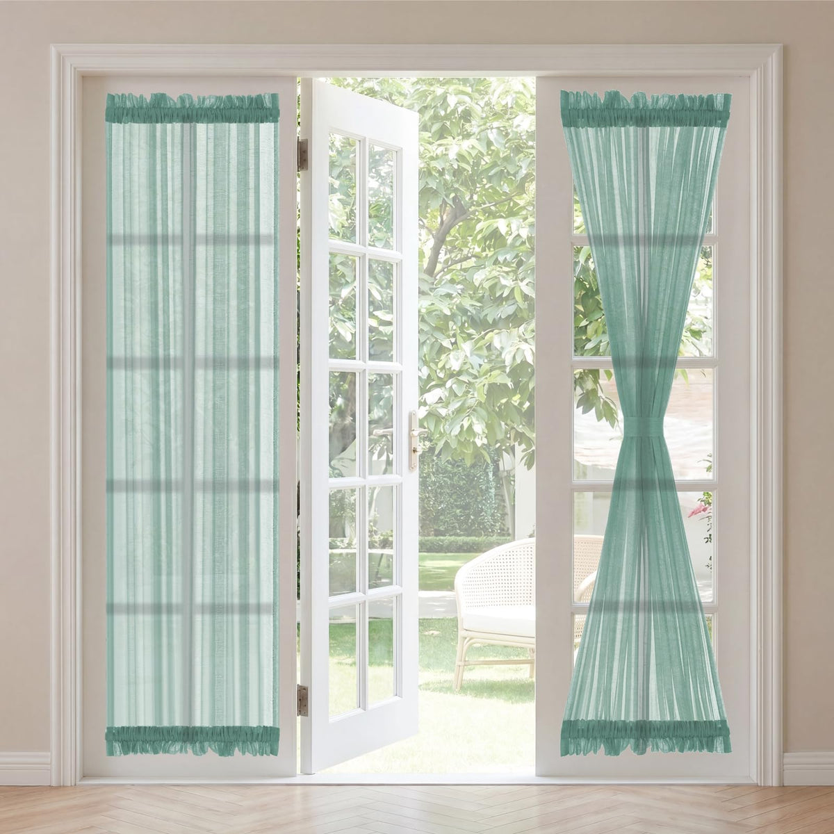 H.VERSAILTEX Linen French Door Curtains Semi Sheer Light Reducing Privacy Doors Window Cover with Tieback | Rod Pocket 1 Panel Door Shades for Glass Living Room Doorways,52" W x 72" L,Linen