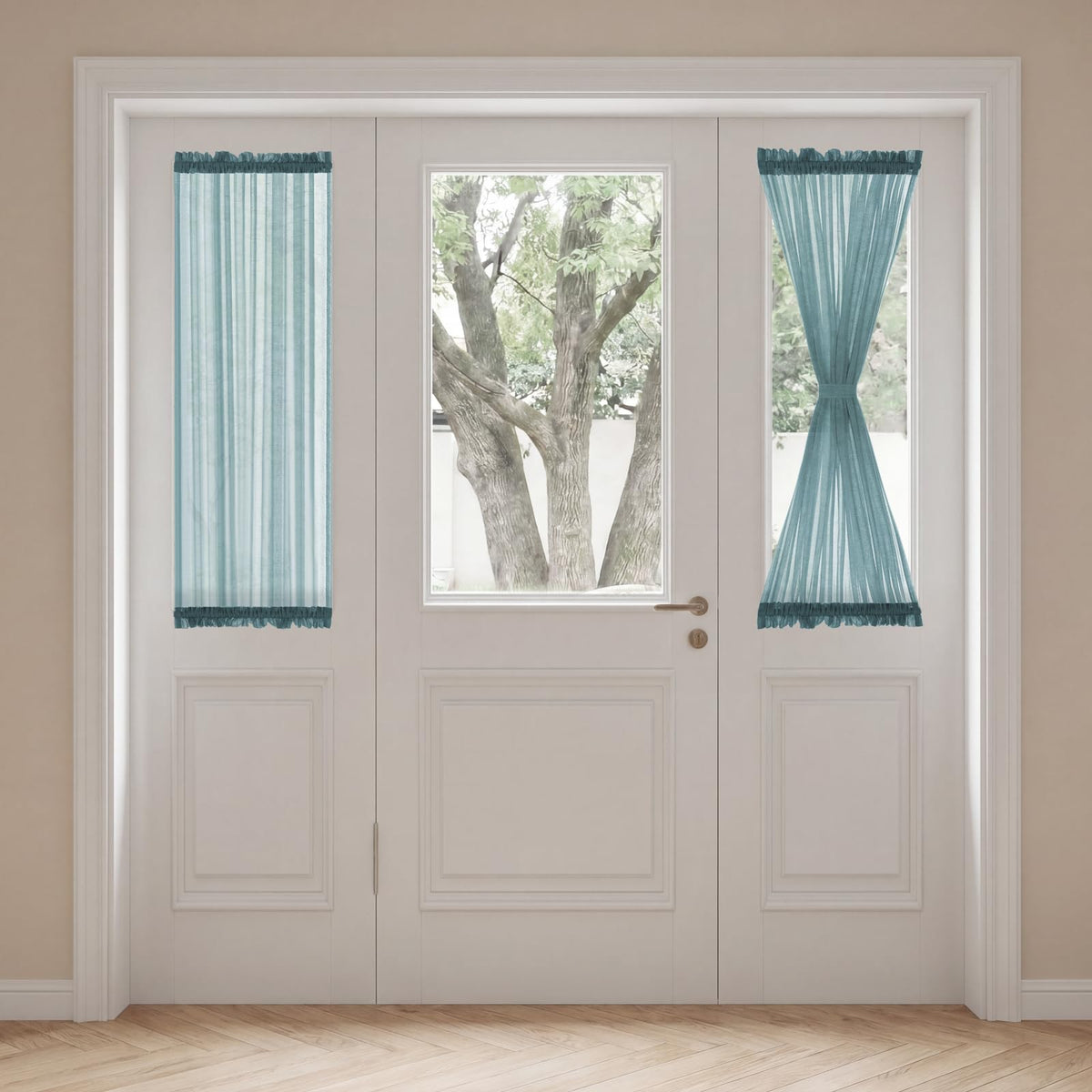 H.VERSAILTEX Linen French Door Curtains Semi Sheer Light Reducing Privacy Doors Window Cover with Tieback | Rod Pocket 1 Panel Door Shades for Glass Living Room Doorways,52" W x 72" L,Linen