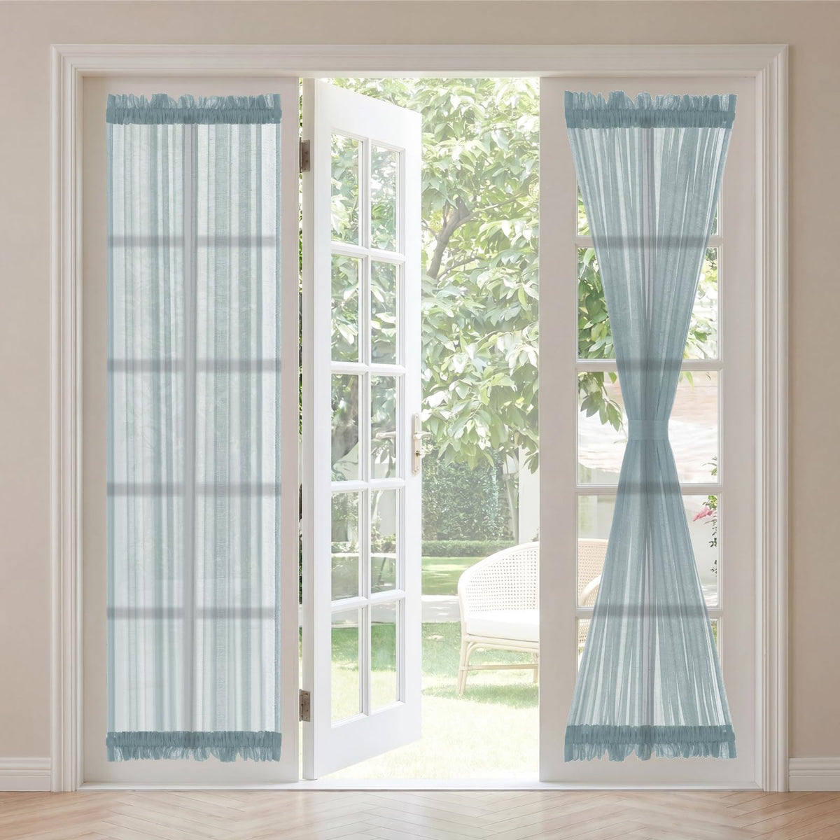 H.VERSAILTEX Linen French Door Curtains Semi Sheer Light Reducing Privacy Doors Window Cover with Tieback | Rod Pocket 1 Panel Door Shades for Glass Living Room Doorways,52" W x 72" L,Linen