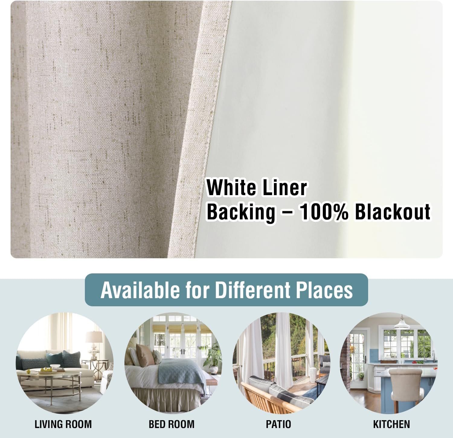 Linen Blackout Thermal Insulated  White Liner Grommet Top Curtains