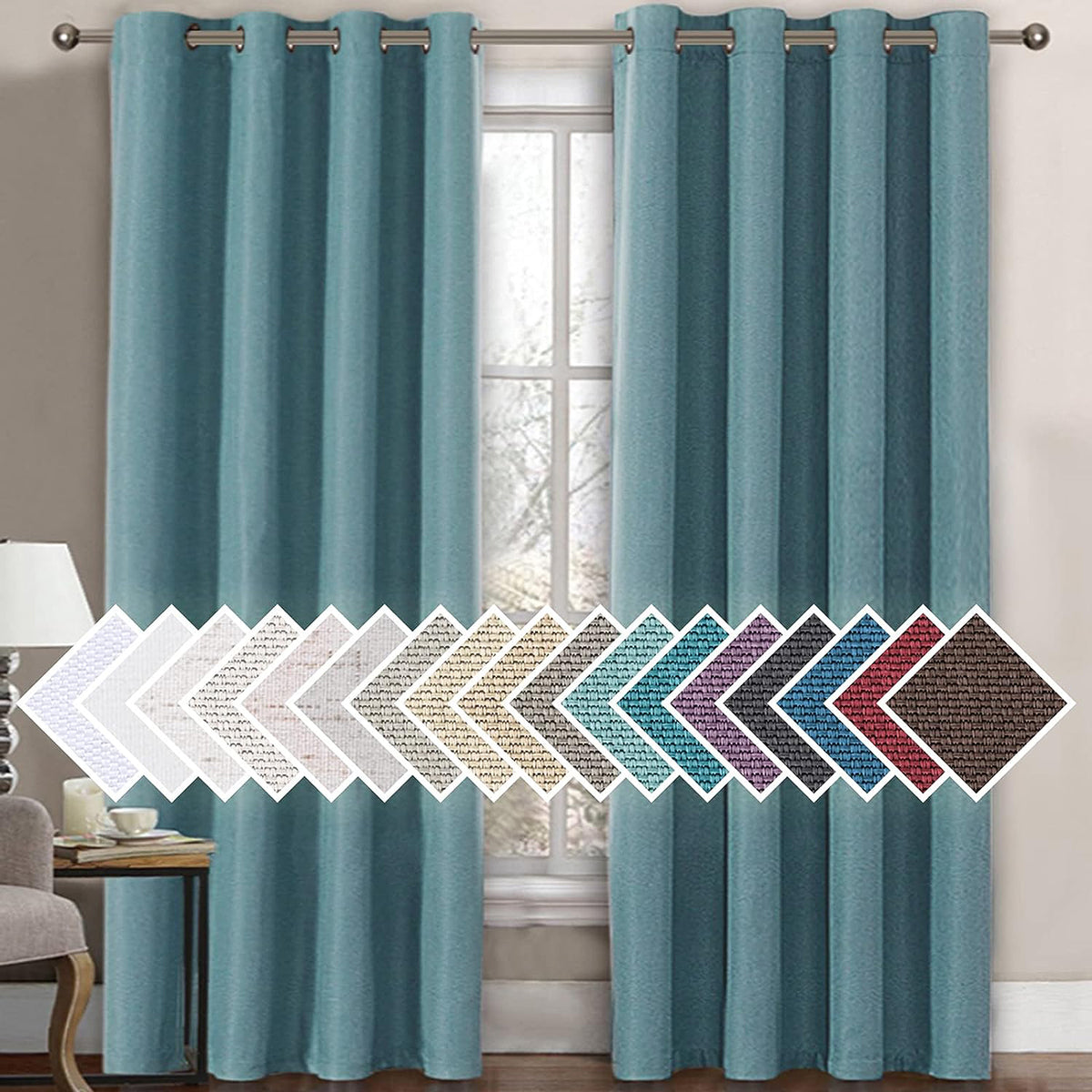 Faux Linen Blackout Thermal Insulated Grommet Curtain