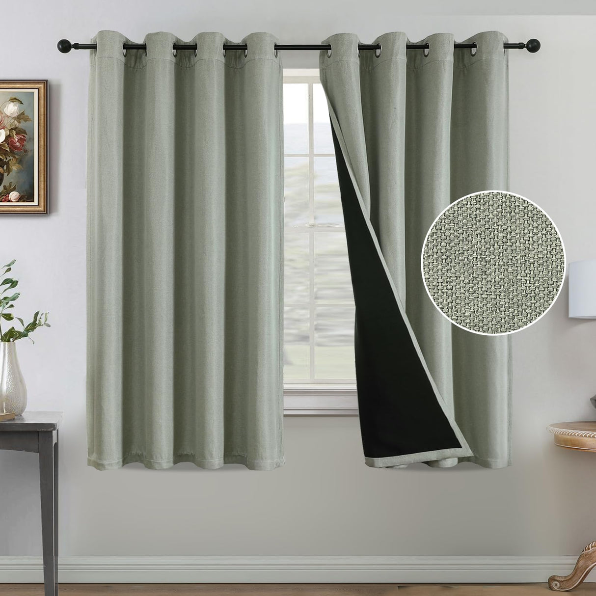 H.VERSAILTEX Farmhouse Boho Curtains for Living Room, 90% Blackout Drapes for Bedroom Energy Efficient, 96 Inch Long Windows Grommet Curtains, Burlap Textured 2 Panels, W52 x L96in, Heather Ivory