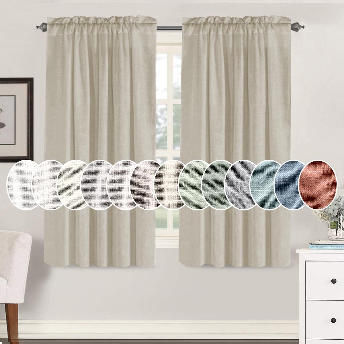 Natural Linen Rod Pocket Curtains Semi Sheer Curtains