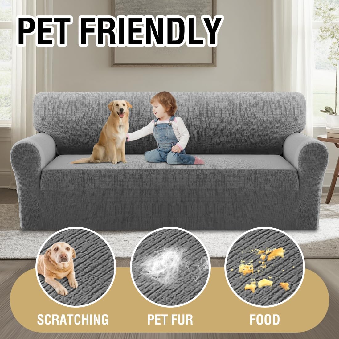 H.VERSAILTEX Jacquard Waterproof Sofa Slipcover – Stretch Couch Cover with Elastic Bottom