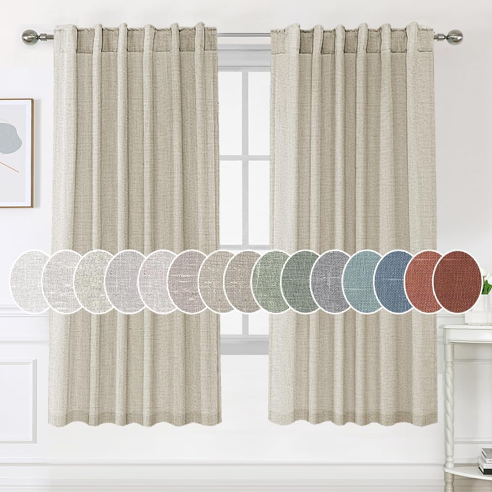 Natural Linen Tab Loop Pocket Semi Sheer Light Filtering Curtains