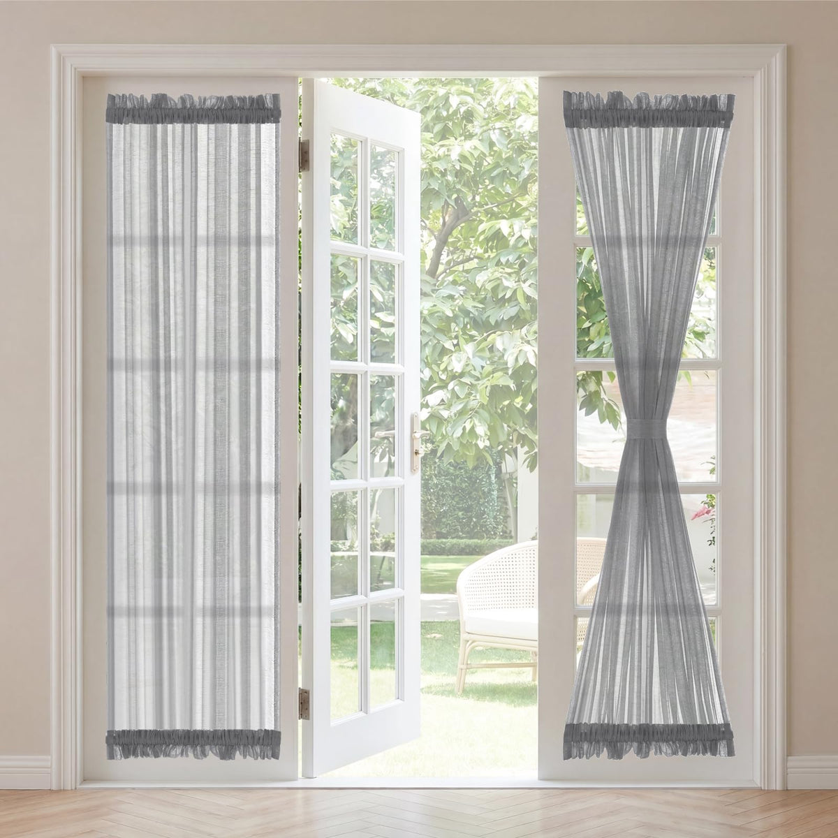 H.VERSAILTEX Linen French Door Curtains Semi Sheer Light Reducing Privacy Doors Window Cover with Tieback | Rod Pocket 1 Panel Door Shades for Glass Living Room Doorways,52" W x 72" L,Linen