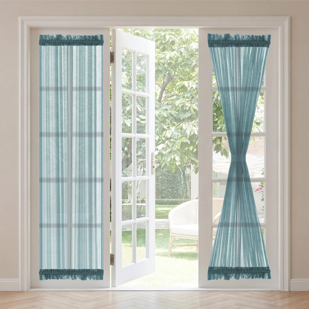 H.VERSAILTEX Linen French Door Curtains Semi Sheer Light Reducing Privacy Doors Window Cover with Tieback | Rod Pocket 1 Panel Door Shades for Glass Living Room Doorways,52" W x 72" L,Linen