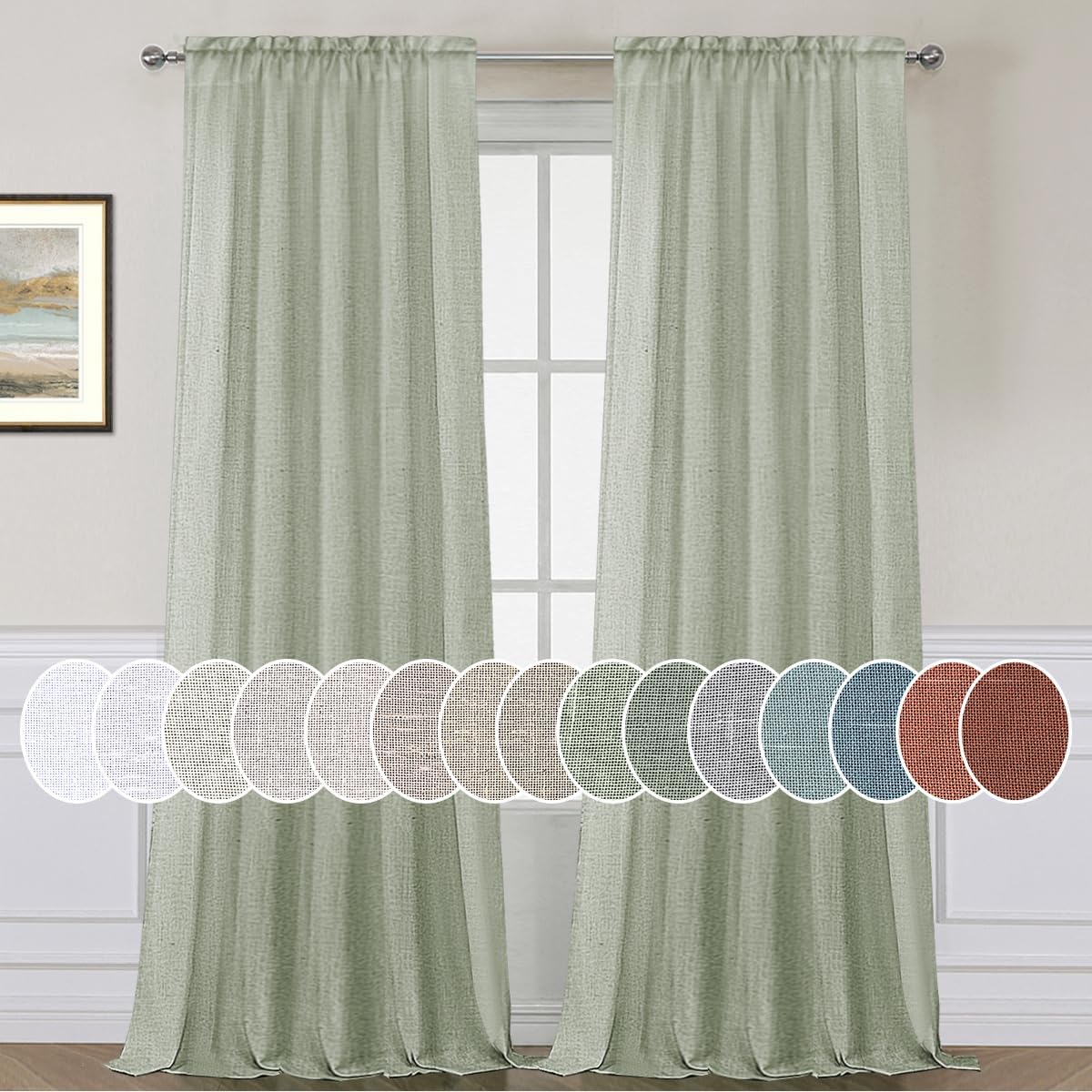 Natural Linen Rod Pocket Curtains Semi Sheer Curtains
