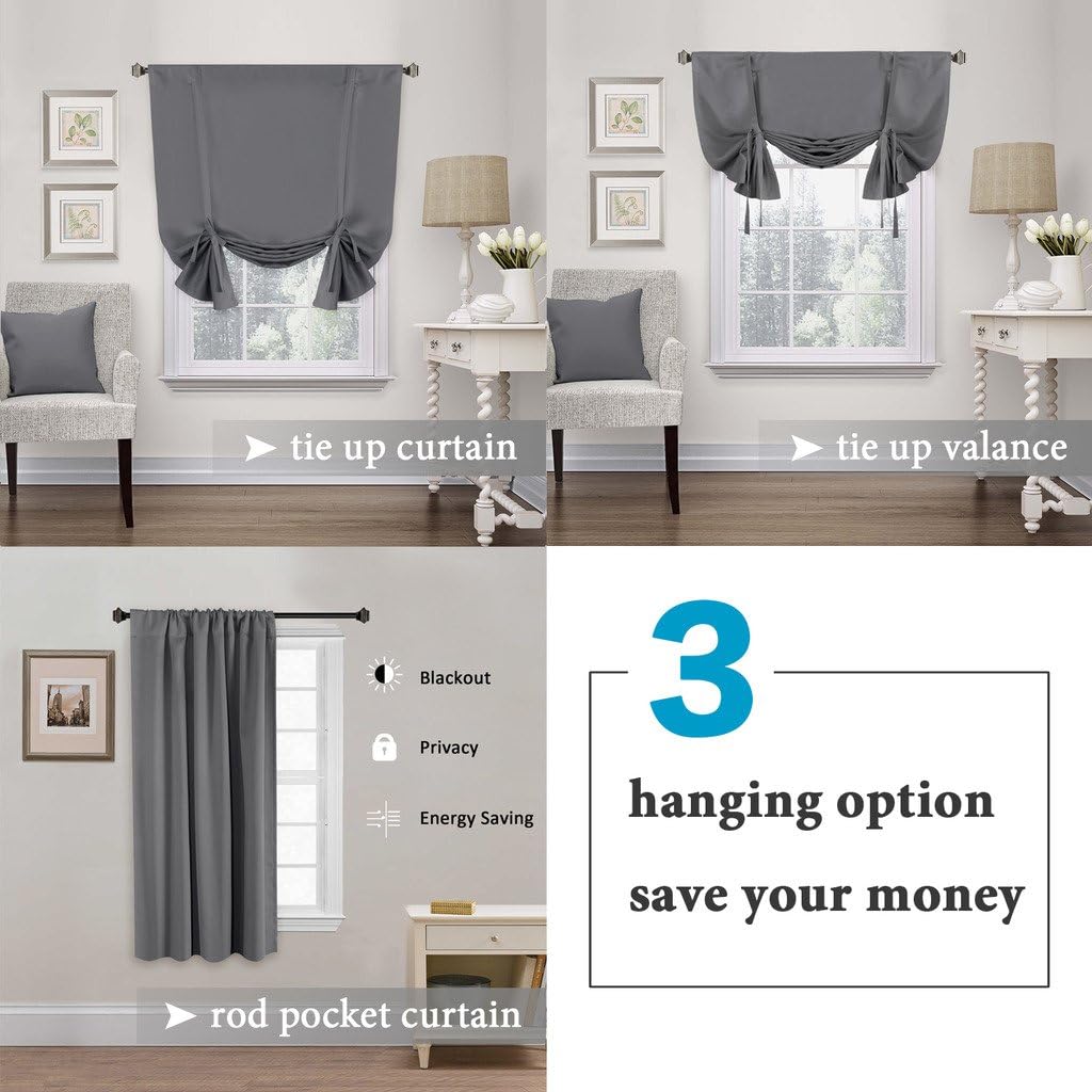 Valances Tie Up Curtains Roman Balloon Blind Rod Pocket Short Curtain