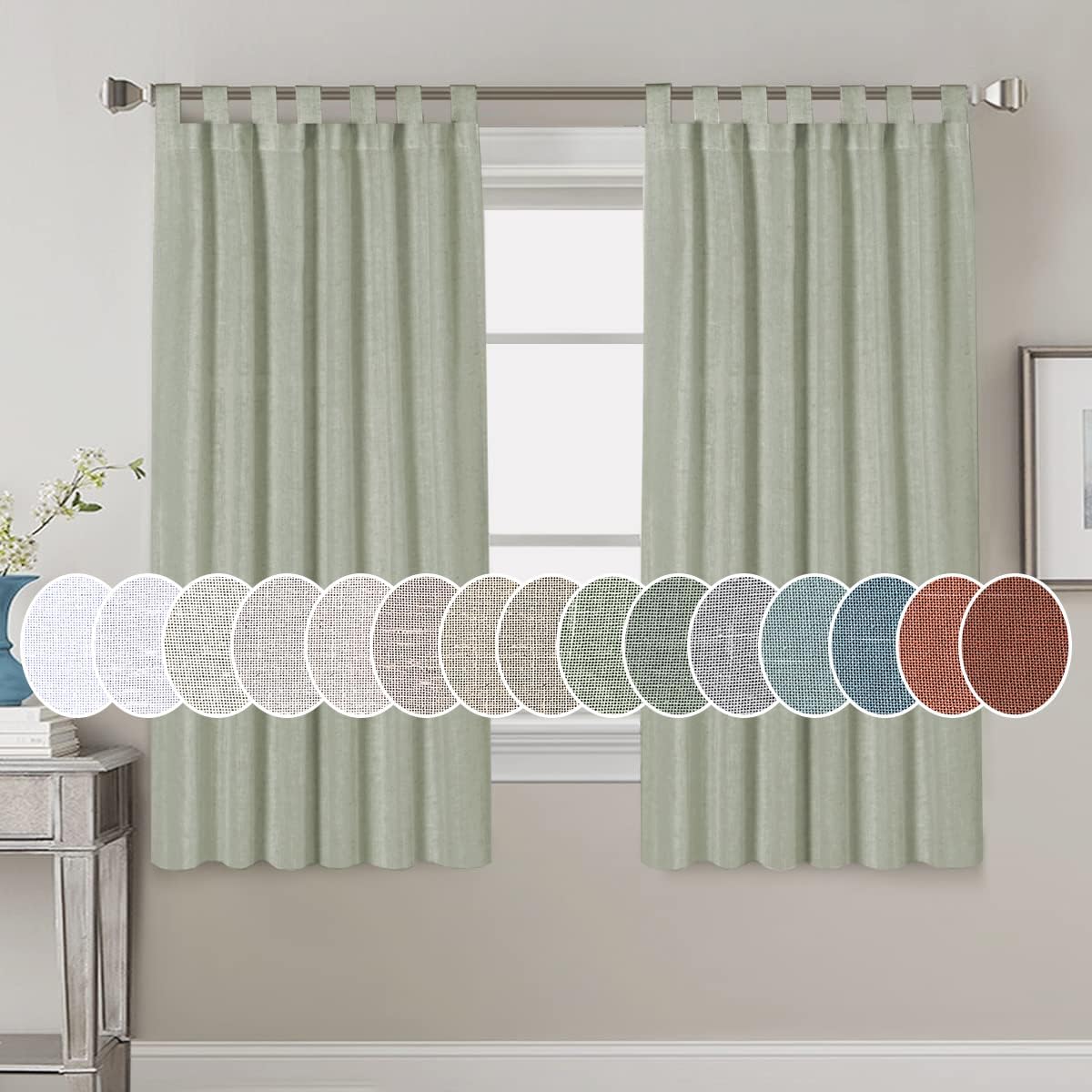 Natural Linen Tab Top Curtains Semi Sheer Curtains
