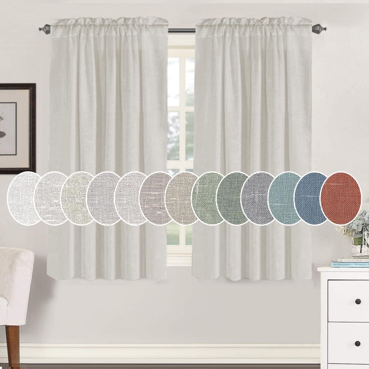 Natural Linen Rod Pocket Curtains Semi Sheer Curtains
