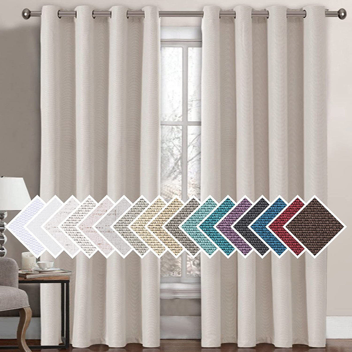 Faux Linen Blackout Thermal Insulated Grommet Curtain