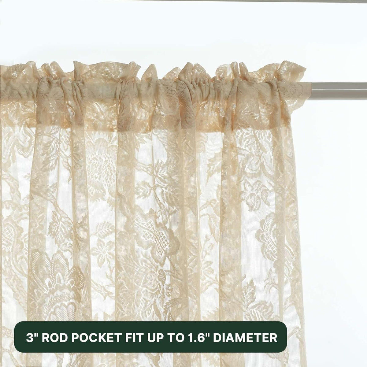 H.VERSAILTEX Cream Beige Lace Curtains 84 Inches Long 2 Panels, Rod Pocket