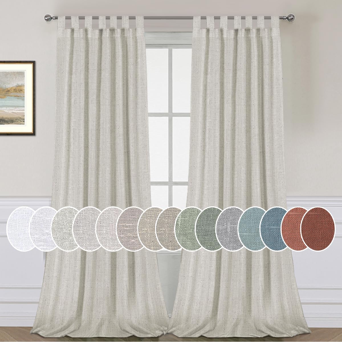 Natural Linen Tab Top Curtains Semi Sheer Curtains