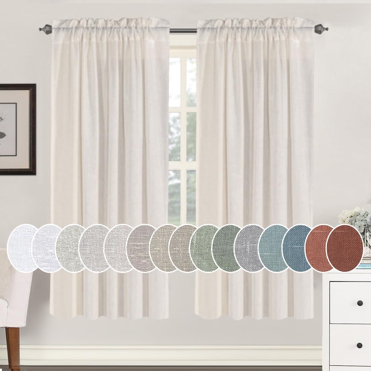 Natural Linen Rod Pocket Curtains Semi Sheer Curtains
