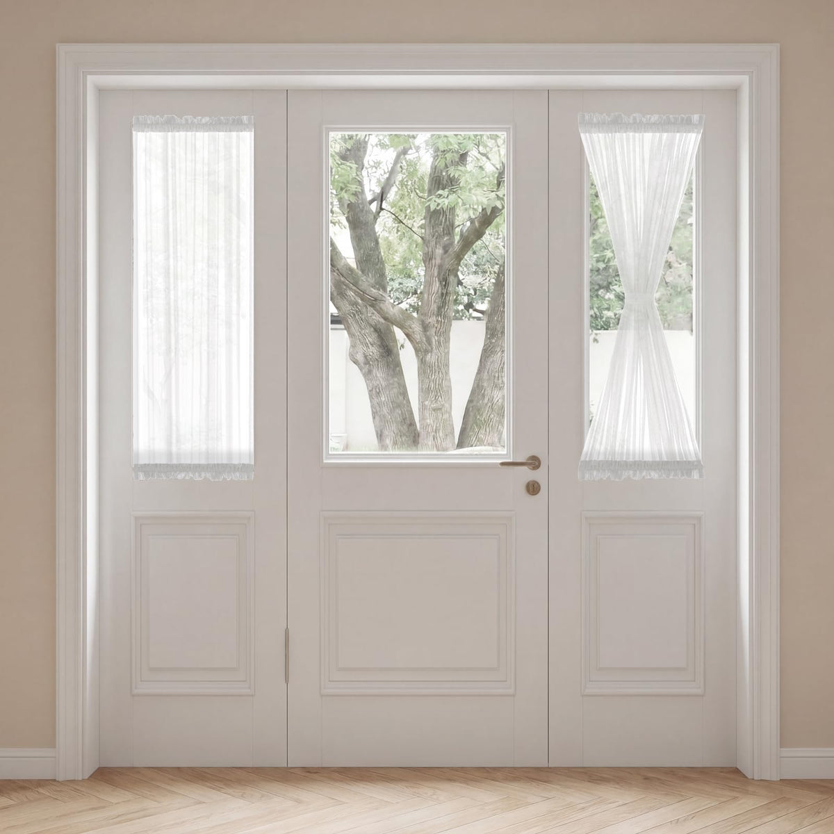 H.VERSAILTEX Linen French Door Curtains Semi Sheer Light Reducing Privacy Doors Window Cover with Tieback | Rod Pocket 1 Panel Door Shades for Glass Living Room Doorways,52" W x 72" L,Linen