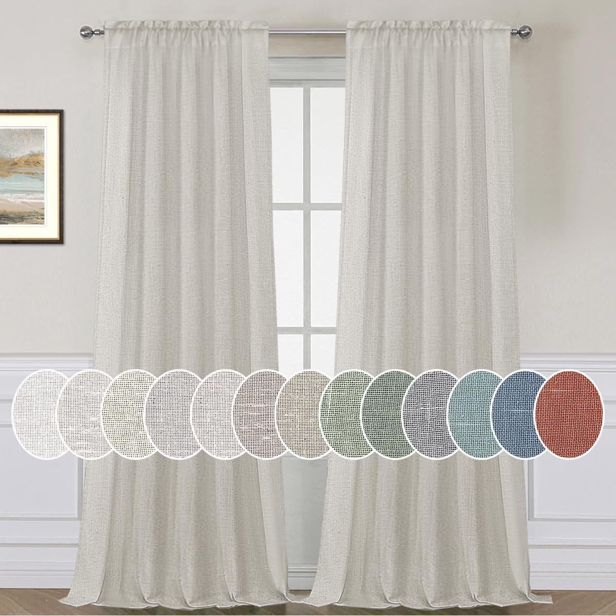 Natural Linen Rod Pocket Curtains Semi Sheer Curtains